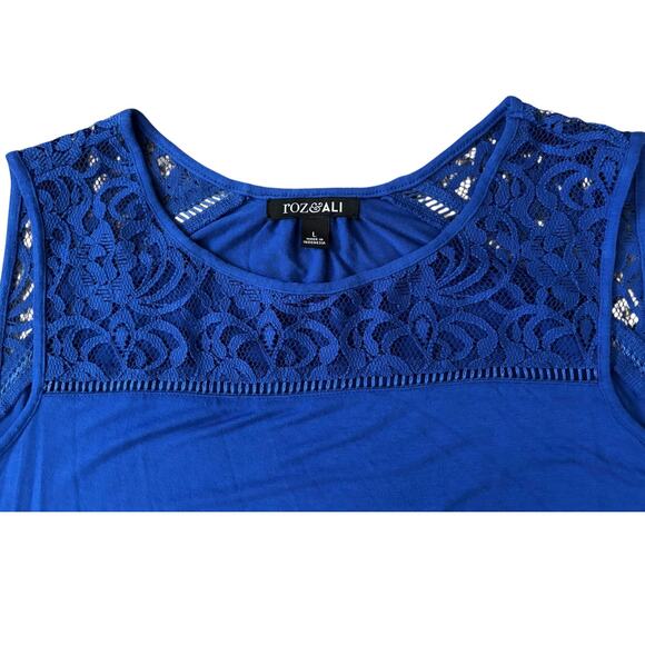 Roz & Ali Blue Lace Detail Sleevless Shirt Womens Size L - Picture 2 of 9